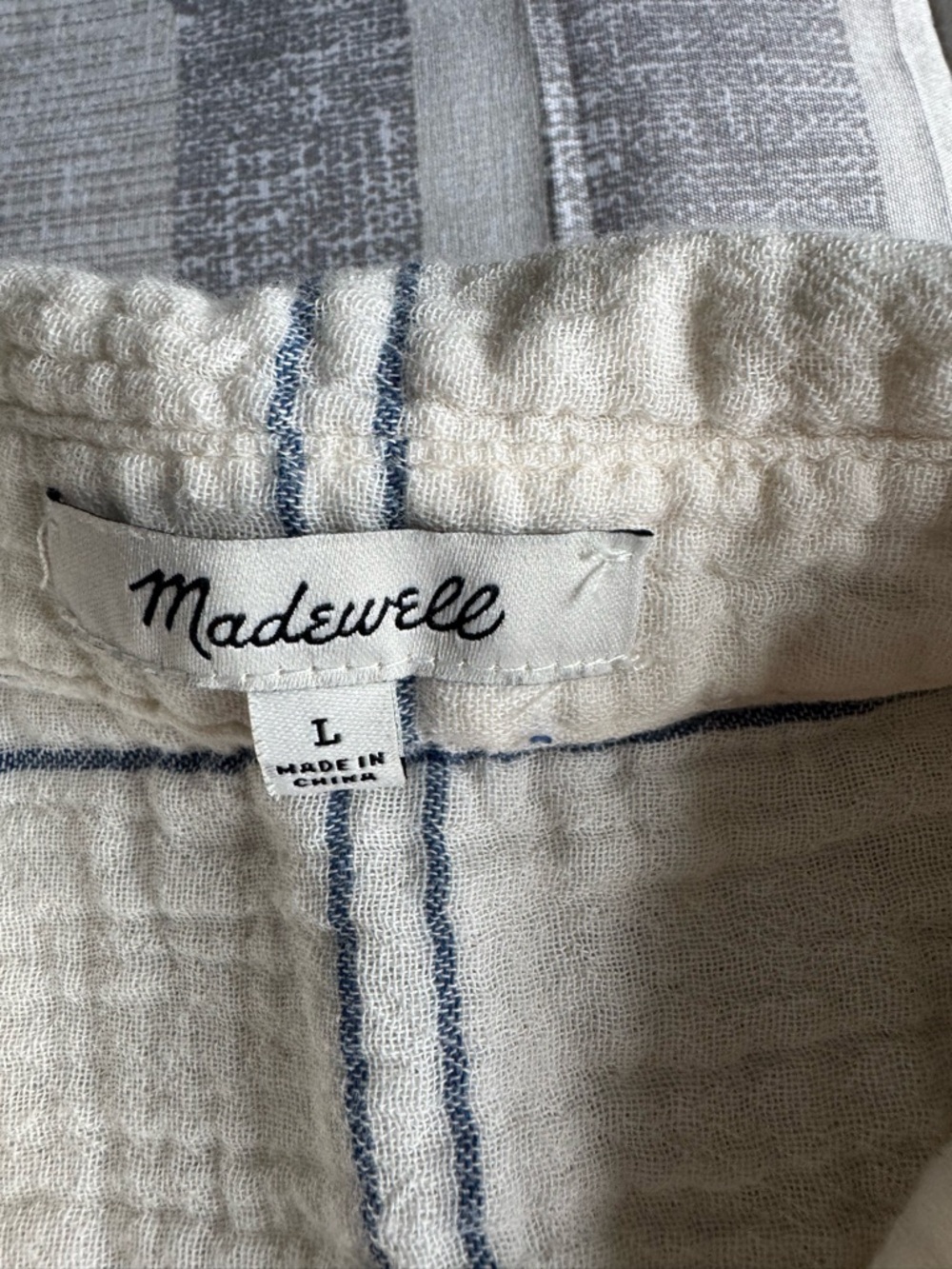 Madewell Cream Button-Up Muscle Tee with Blue Windowpane Plaid - Picture 3 of 10